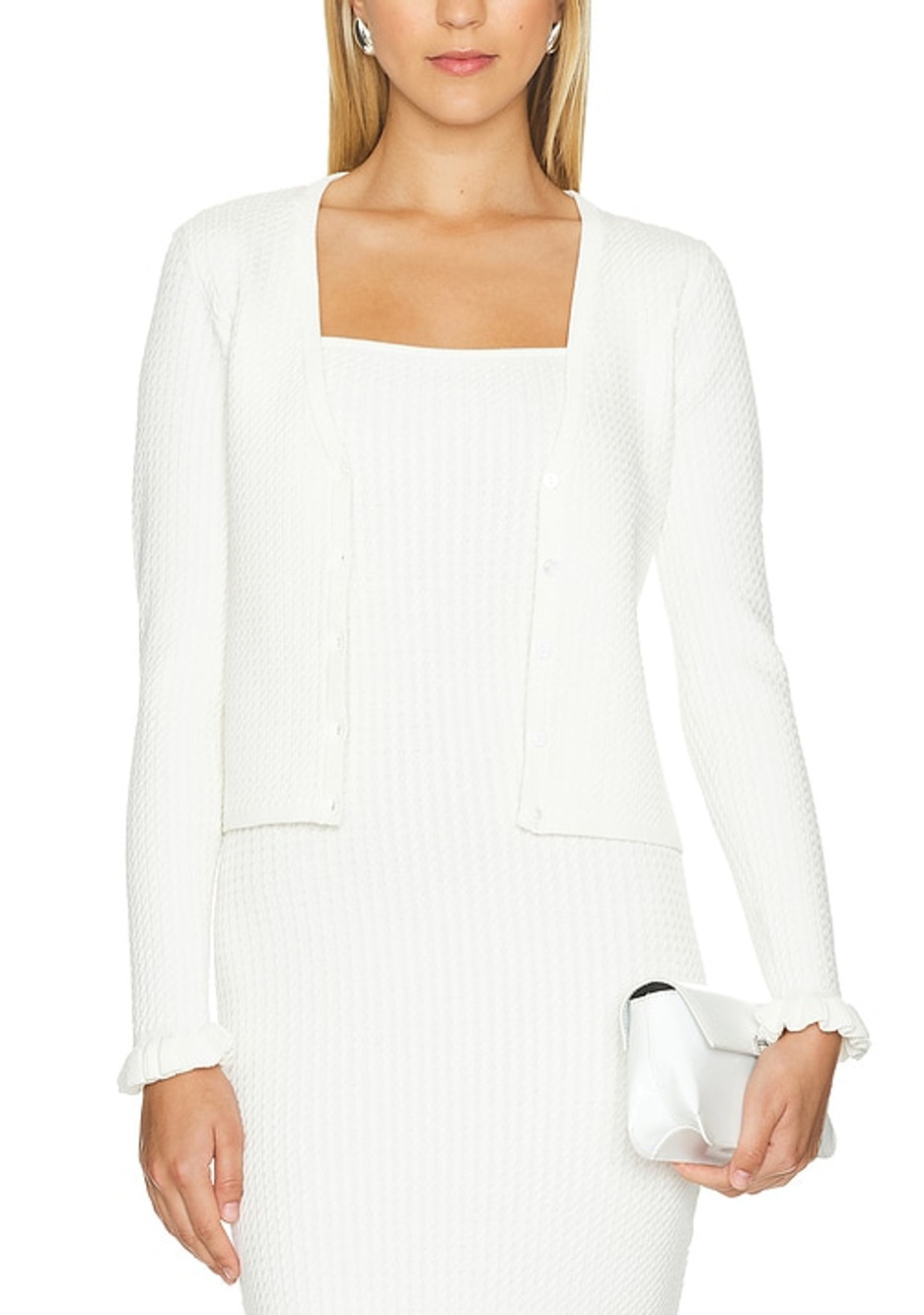 Posse Textured White Iris Cardigan Sweater Size XS